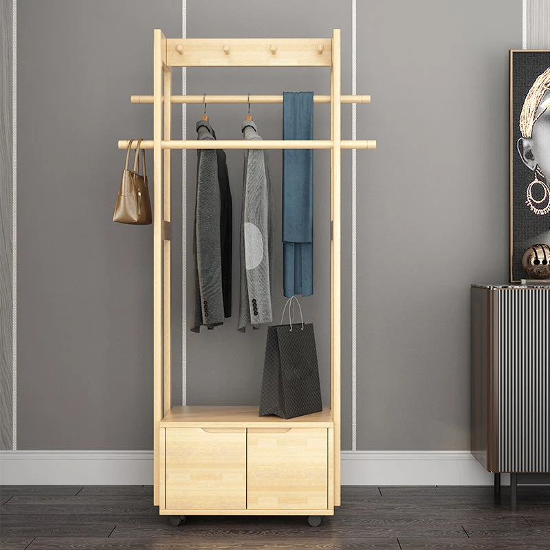 Modern Style Bedroom Wardrobe Movable Wooden Armoire with Drawers