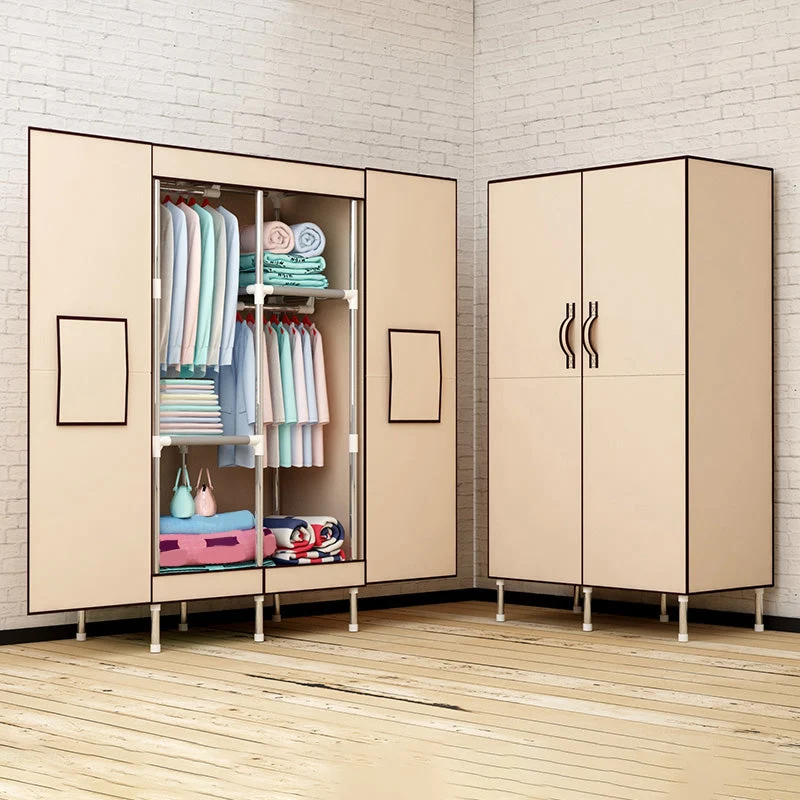 Metal and Fabric Wardrobe Industrial Style Minimalist Rectangular Bedroom Wardrobe Closet