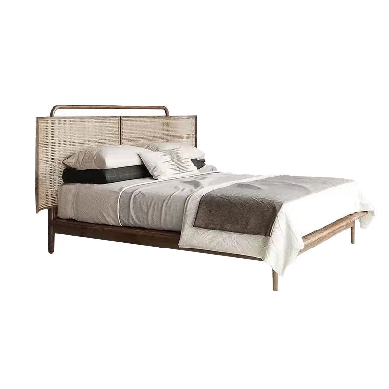 No Distressing Tropical Panel Bed Solid Wood Standard Bed with Headboard