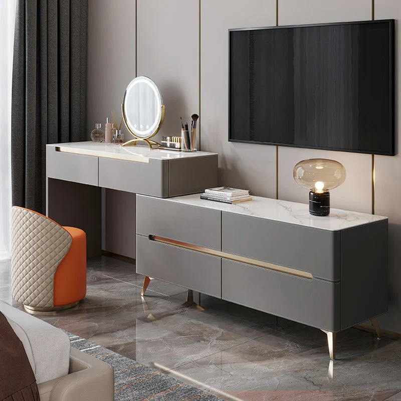 Contemporary With Drawer Metallic Bedroom Lighted Mirror Dressing Table