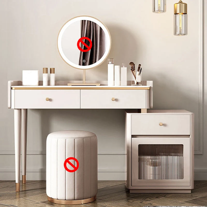 Glam Makeup Vanity Desk Slate Top Dressing Table With 3 Storage Drawers