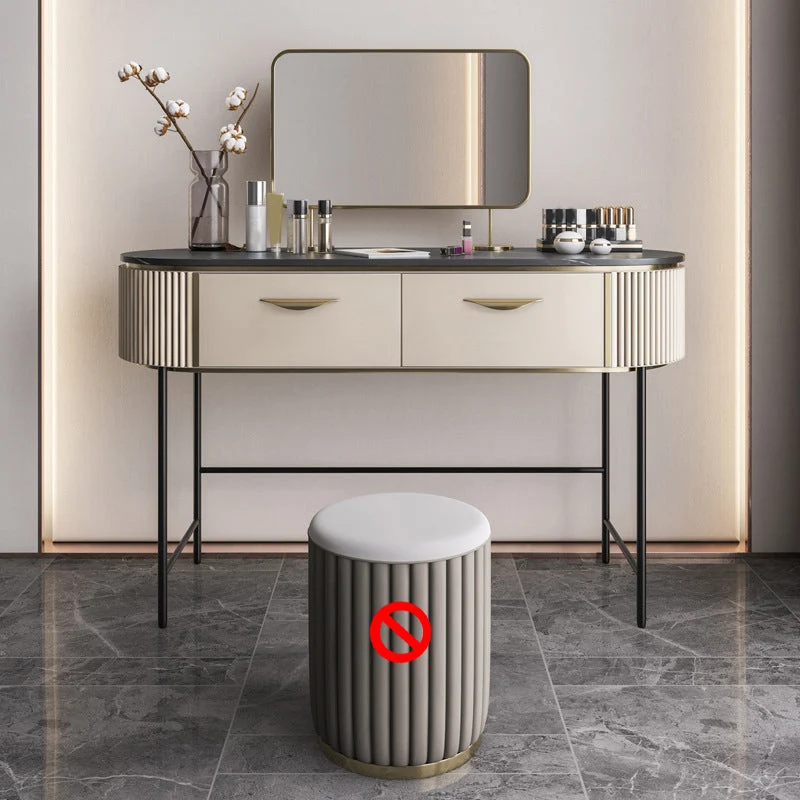 2 Storage Drawers Vanity Table Modern Stone Dressing Table with Mirror and Stool
