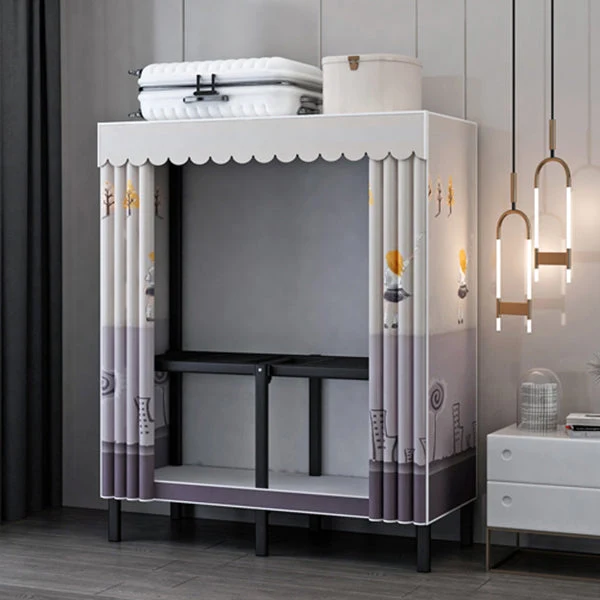 Folding Contemporary Wardrobe Armoire Steel Frame Wardrobe Cabinet for Bedroom