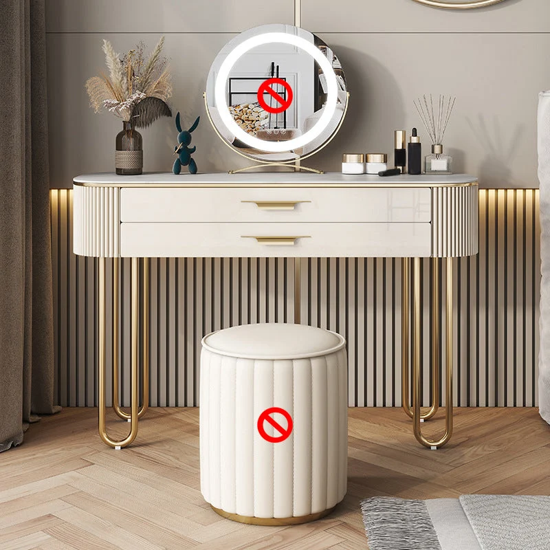 2 Drawers Makeup Table Desk Vanity for Women with Stool- 17.72" D