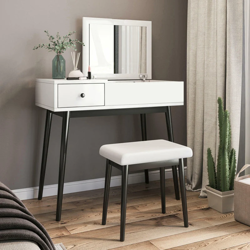 White Flip-Top Makeup Vanity Set Modern 29.53" H Dresser with Storage