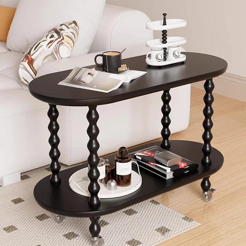 Contemporary Creative Engineered Wood Metal Movable Oval Side Table 2-Tier For Living Room