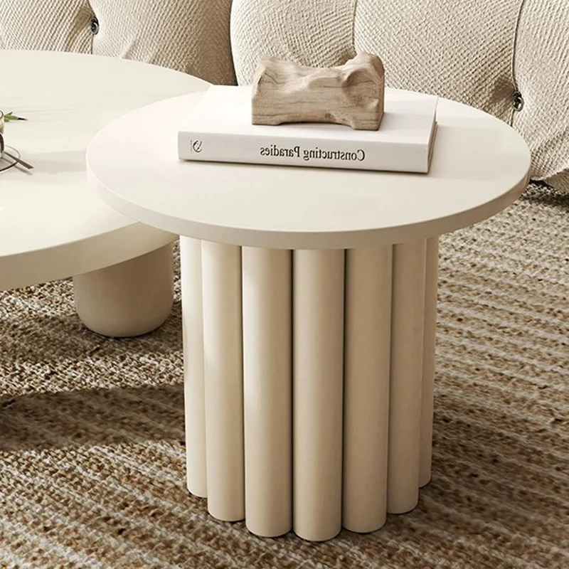 Modern Art Deco High-Density Fiberboard Round Column Coffee Table 1-Tier For Living Room