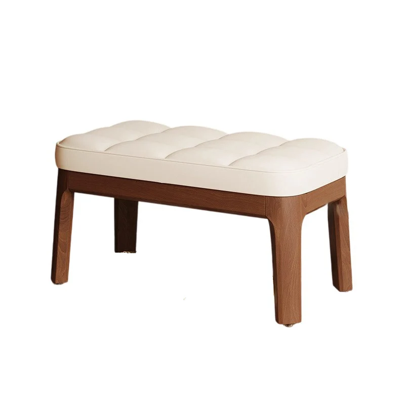 Contemporary Scandinavian PU Leather Solid Wood Rectangular Grid Upholstered Shoe Bench For Entryway & Living Room