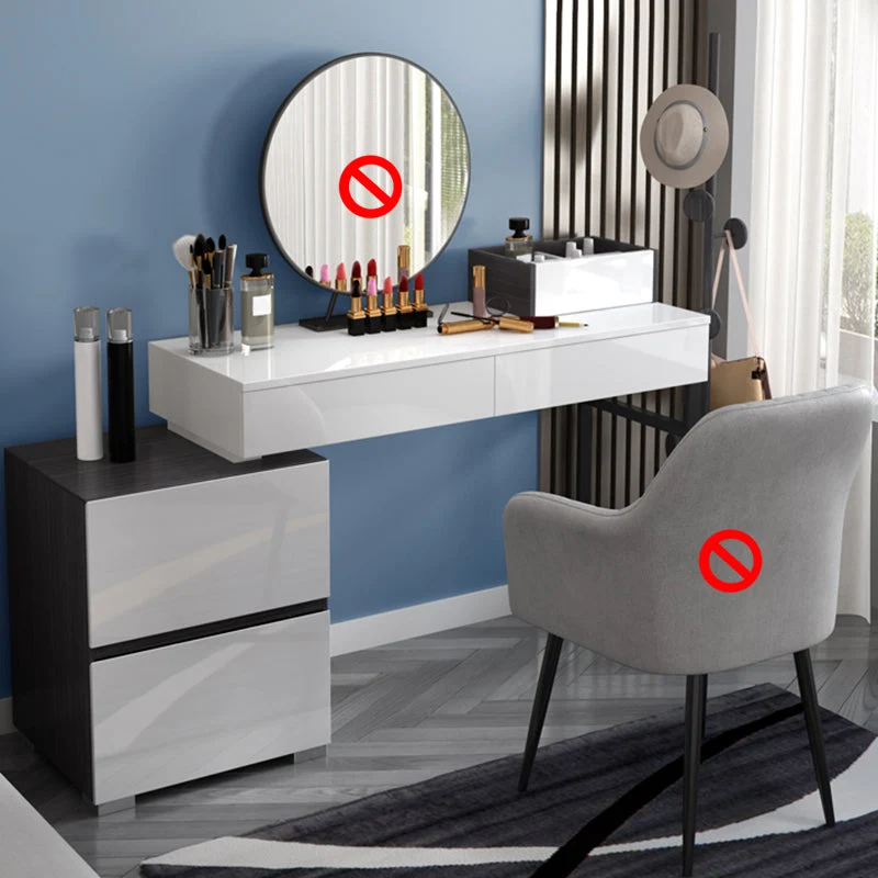 Modern 28.94" H Vanity Dressing Table Set 4 Drawers White Dresser with Stool