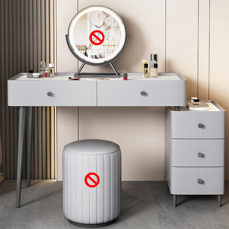Contemporary Stone Top Vanity with Drawers Grey Vanity Set with Stool