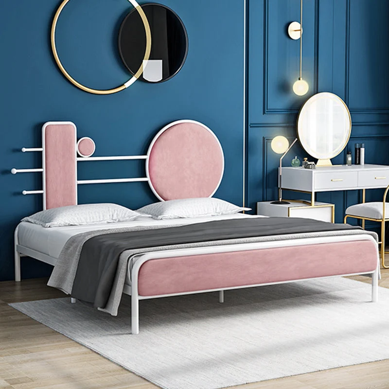 Metal Velvet Open-Frame Bed with Headboard and Metal Legs Bed