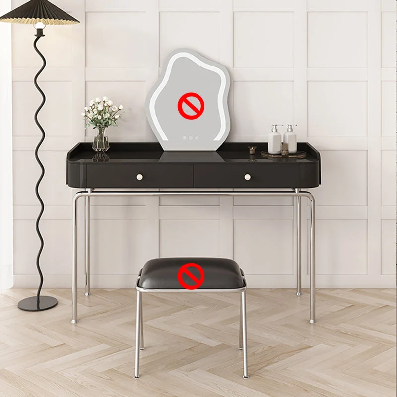 Glam Makeup Vanity Set with Glass Top, Black Vanity Dressing Table Set