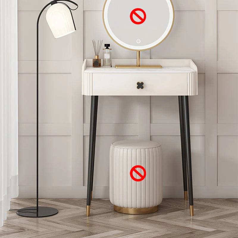 Contemporary Stone Vanity Dressing Table Set with Stool in White of 29.53" H