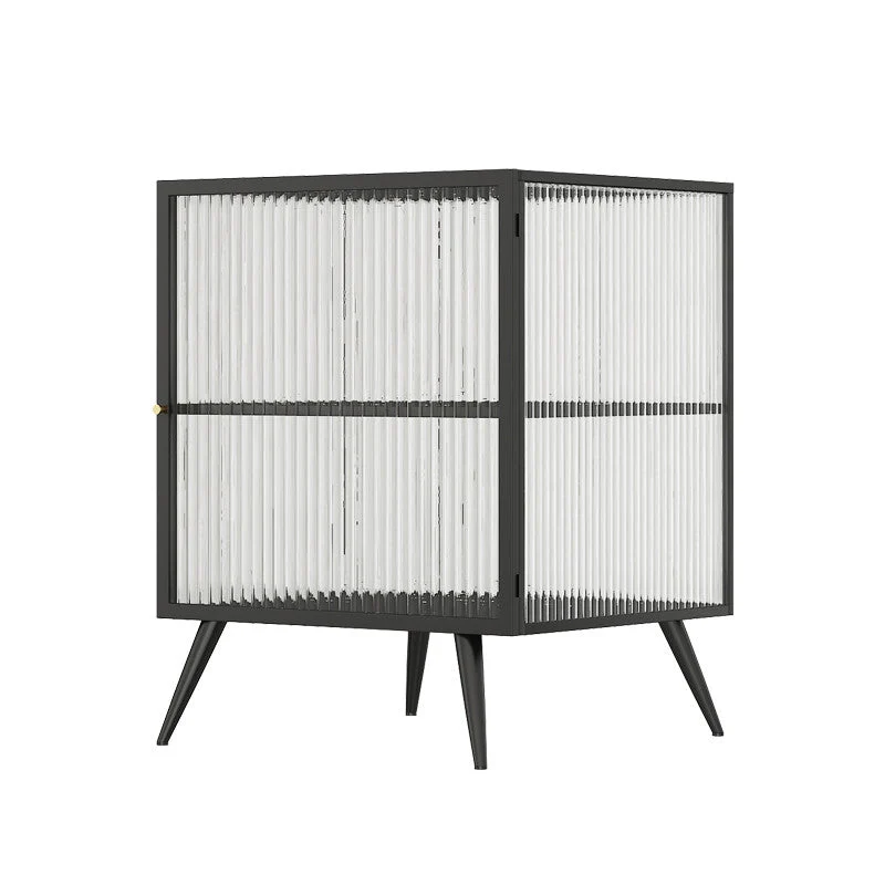 Modern Metal Bed Cabinet Stone Top 1-Shelf Nightstand in Black/White