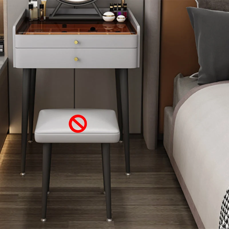 Modern Glass Top Makeup Vanity Table in Gray with Storage Drawers