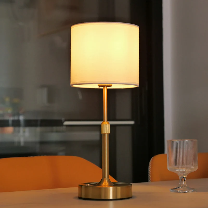 Modern Minimalist Liftable Cylindrical Metal Fabric 1-Light Table Lamp for Bedroom