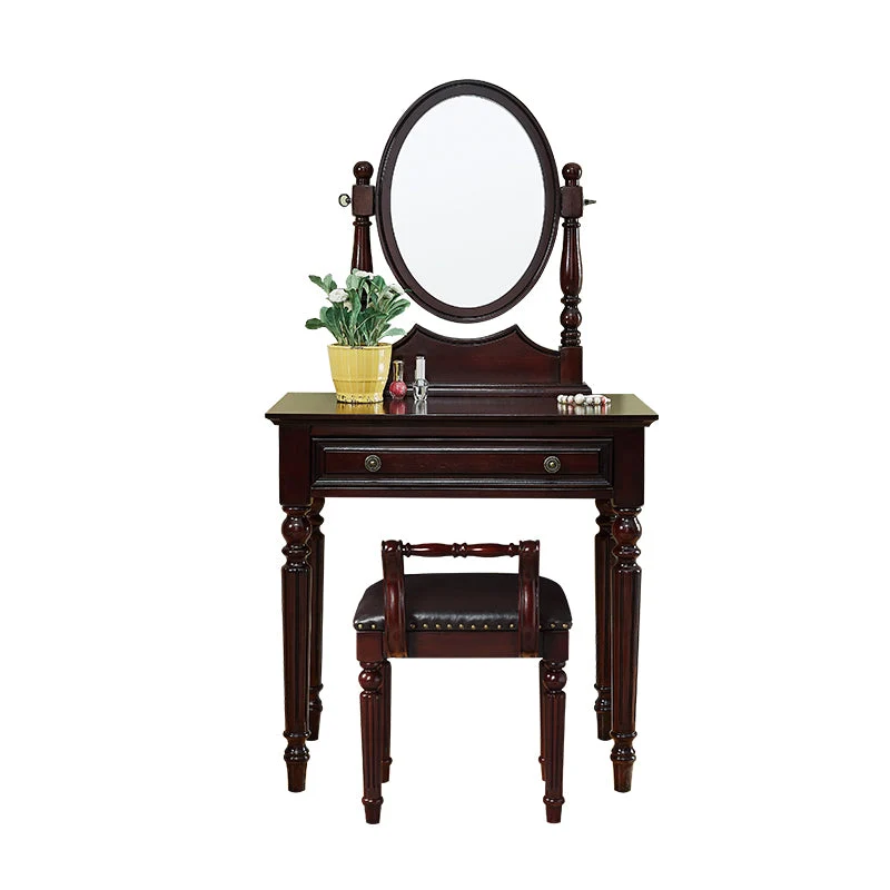 Oak Vanity Set Make-up 15.74" Wide Vanity with Drawer and Mirror