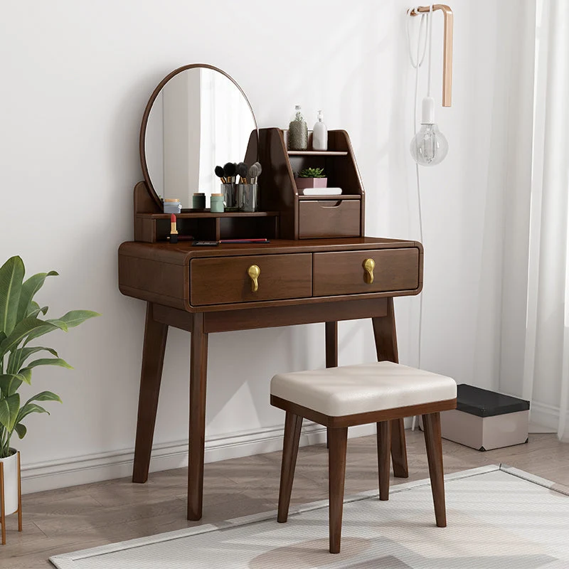 15.74" Wide Vanity Set 2-Drawer Solid Wood Dresser with Stool Set