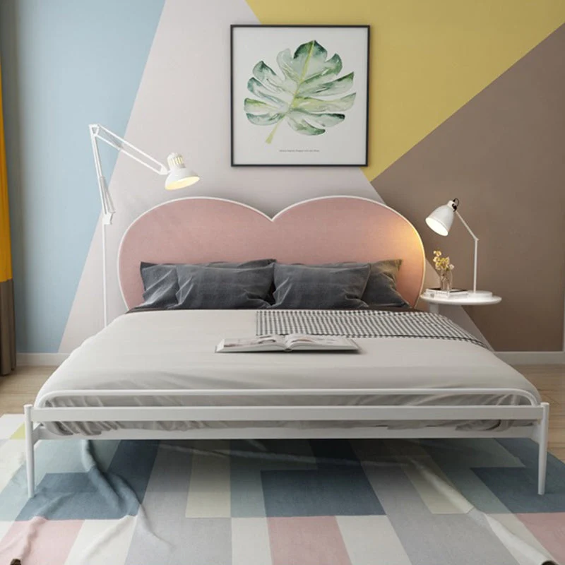 Metal Panel Bed,Heart Upholstered Headboard, 79 inch ,Chrome Color
