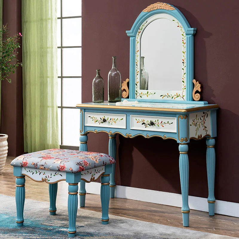 Wood Vanity Set 17.71" Wide Make-up Vanity with 2 Storage Drawers and Stool