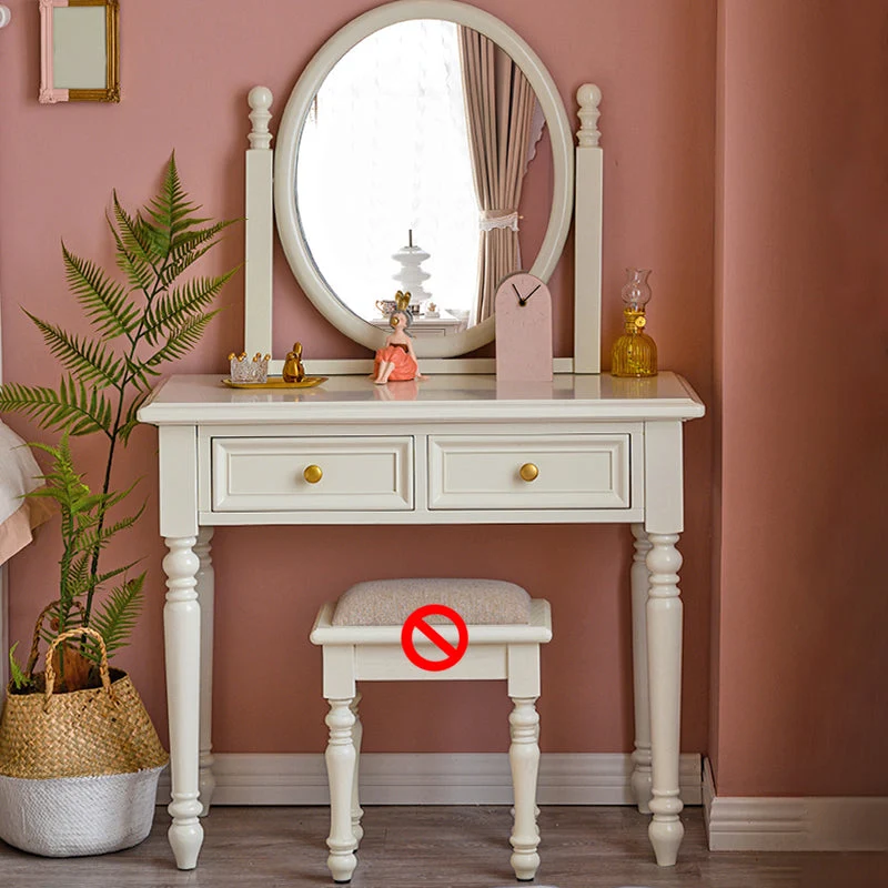 Bright White Ash Vanity Set with Mirror 17.71" Wide Vanity with 2 Drawer
