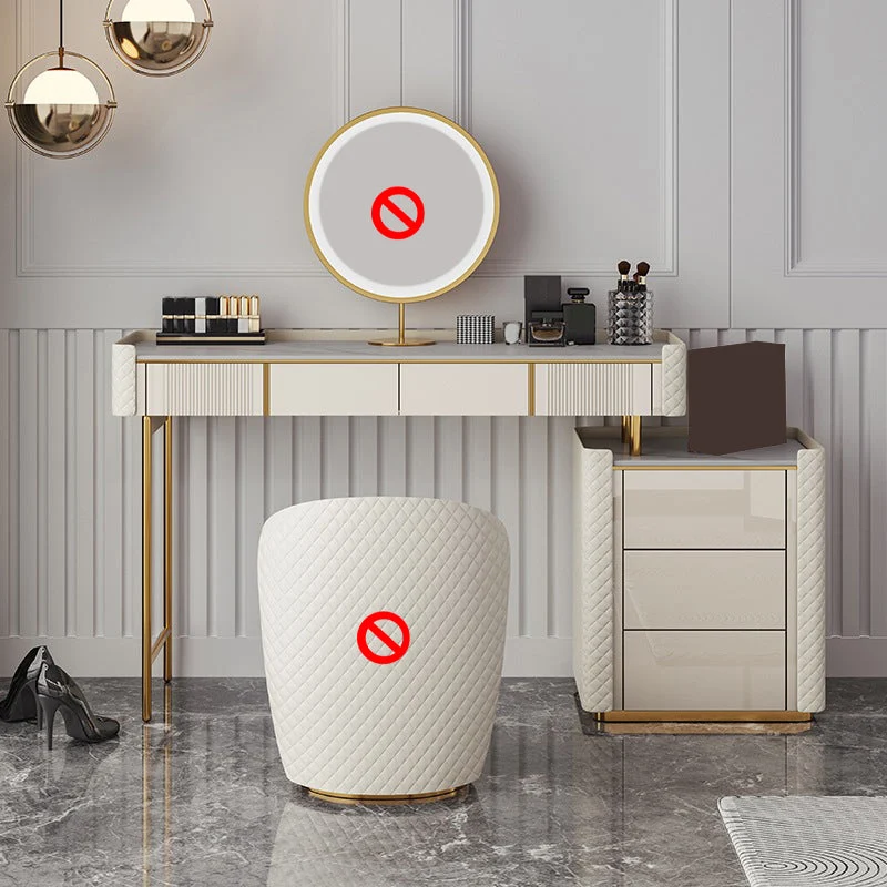 14.96" Wide Stone Makeup Counter Bright White Vanity Tables with Storage Drawers