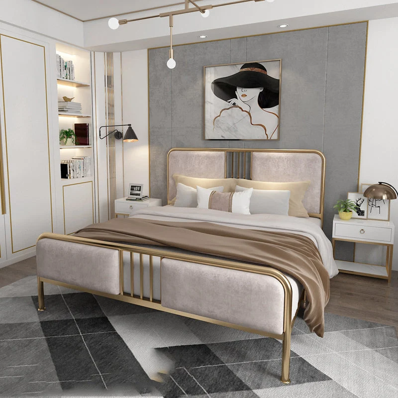 Upholstered Metal Bed with Headboard Low Profile Bed with Metal Legs