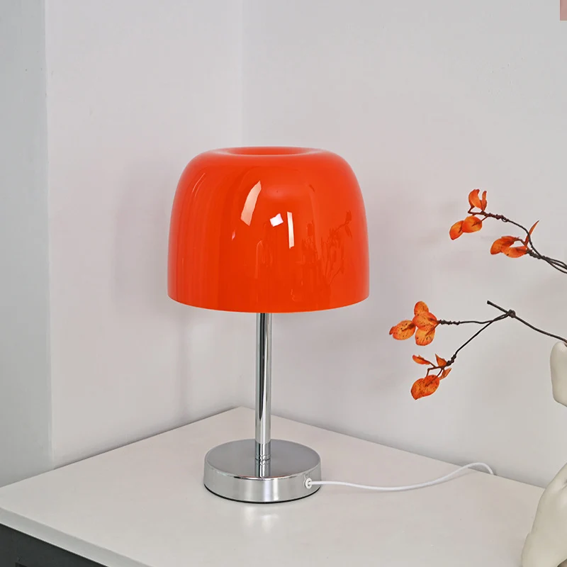 Modern Minimalist Mushroom Cylinder Glass Iron LED Table Lamp For Bedroom