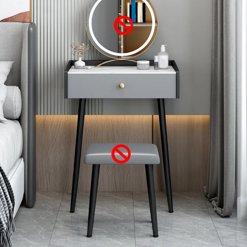 Modern Compact Makeup Vanity 1/2 Drawers Dressing Table with Padded Stool