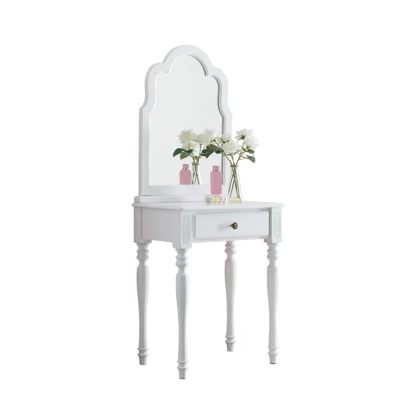 23.6" W Wood Vanity Table 1-Drawer Vanity Makeup Table Set with Mirror & Stool