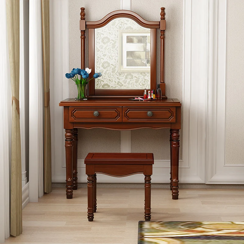 2-Drawers Mirror Table Dressing Table Victorian Solid Wood Make-up Vanity
