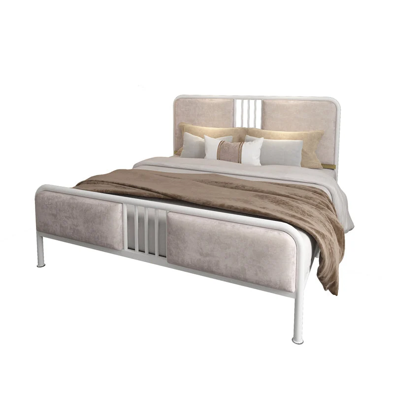 Glam Metallic Open-Frame Bed with Fabric Upholstered Headboard