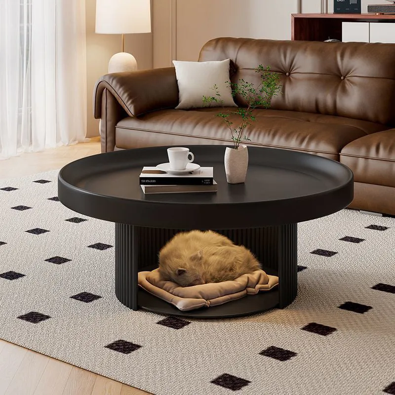 Modern Minimalist Round Carbon Steel Pet Coffee Table 2-Tier For Living Room