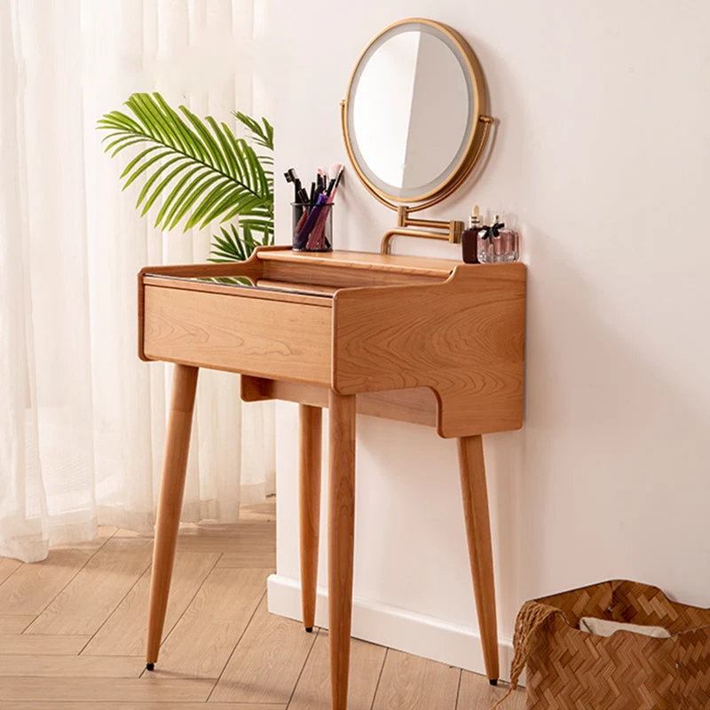 Glass Makeup Counter 18.11" Wide Solid Wood Vanity Tables with 1 Storage Drawers