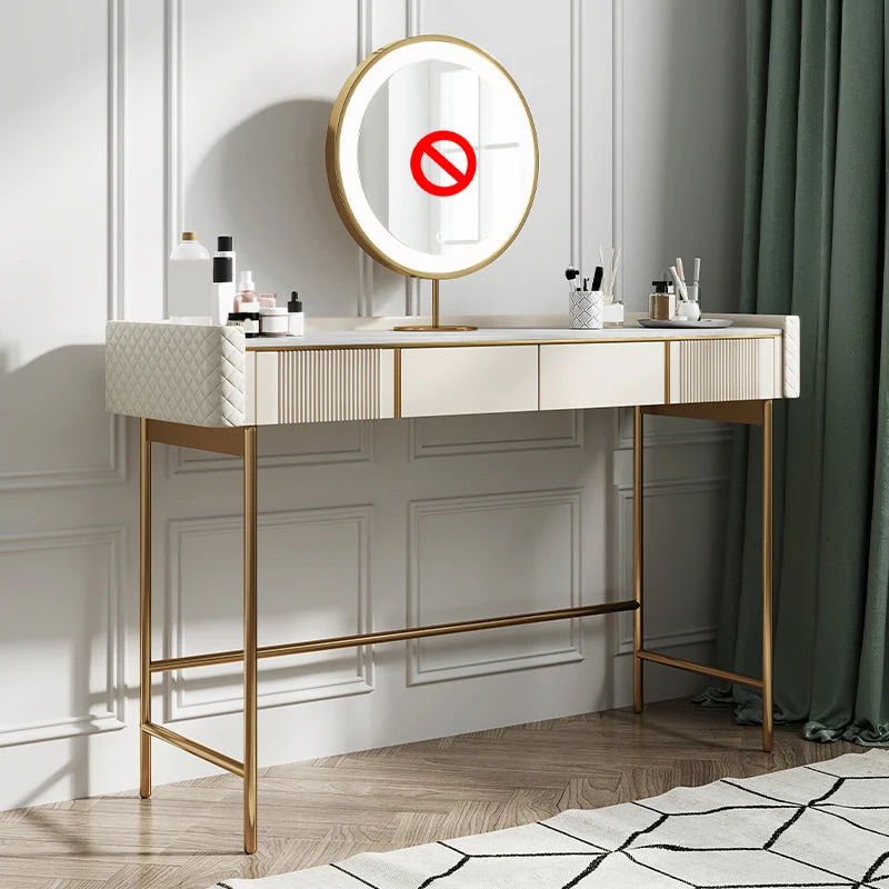 Stone Makeup Counter 14.96" Wide Solid Wood Vanity Tables with Storage Drawers