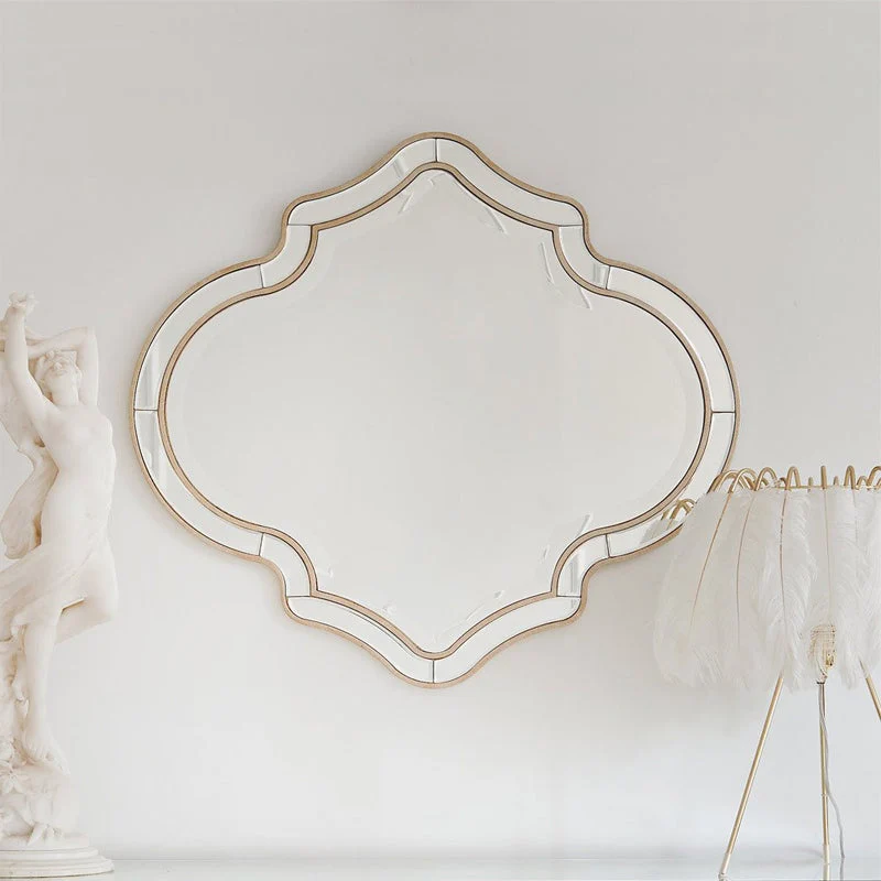 Sliver Makeup Counter 16.53" Wide Mirrored Vanity Tables with Solid Wood Leg