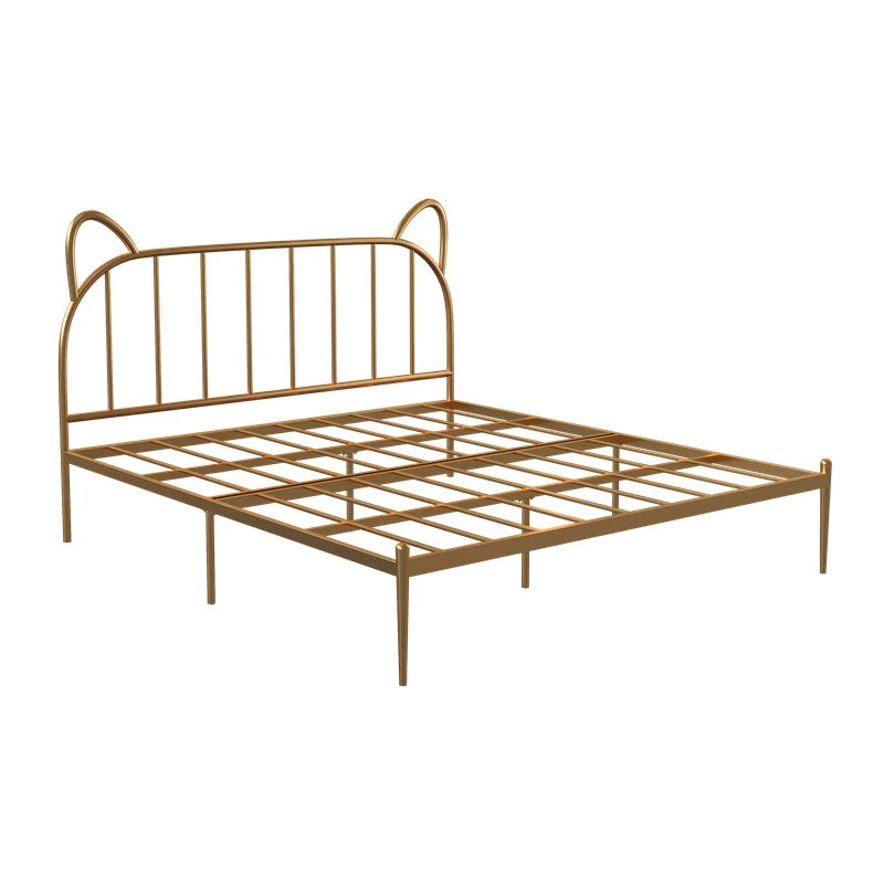 Metal Bed with Headboard High Profile Open-Frame Bed in Gold Finish