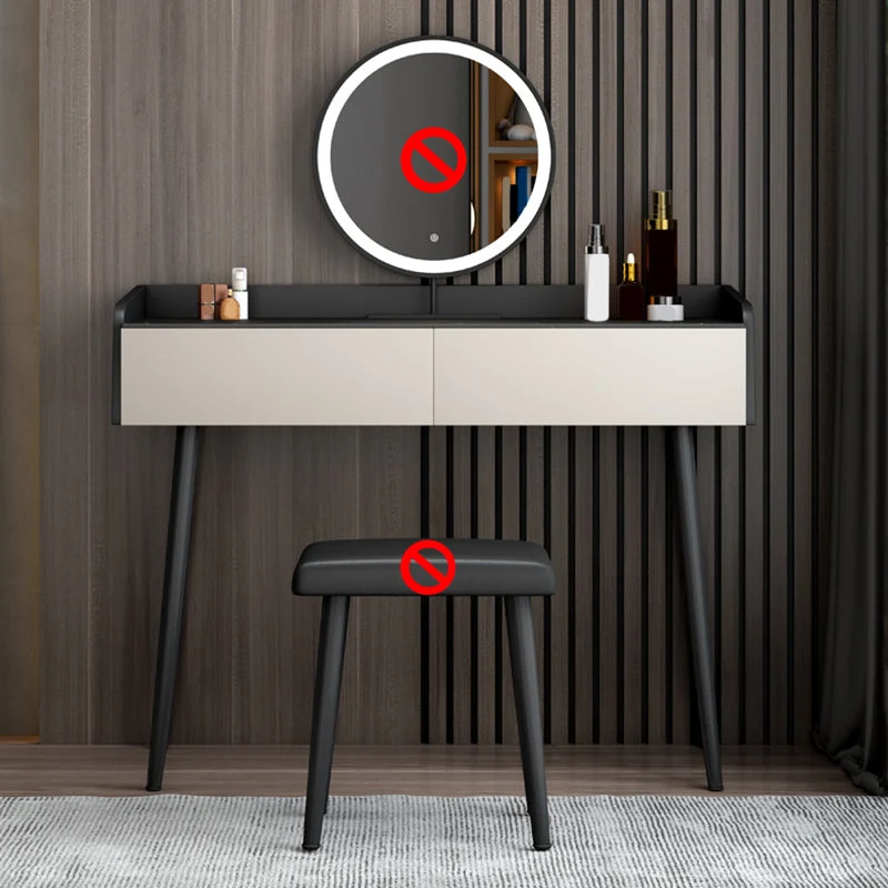 Contemporary Stone Top Vanity Metal Vanity Stool Set with 2 Drawers
