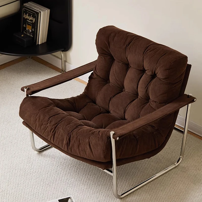 Traditional Vintage Corduroy Stainless Steel Grid Trapezoid Accent Chair With Backrest For Living Room