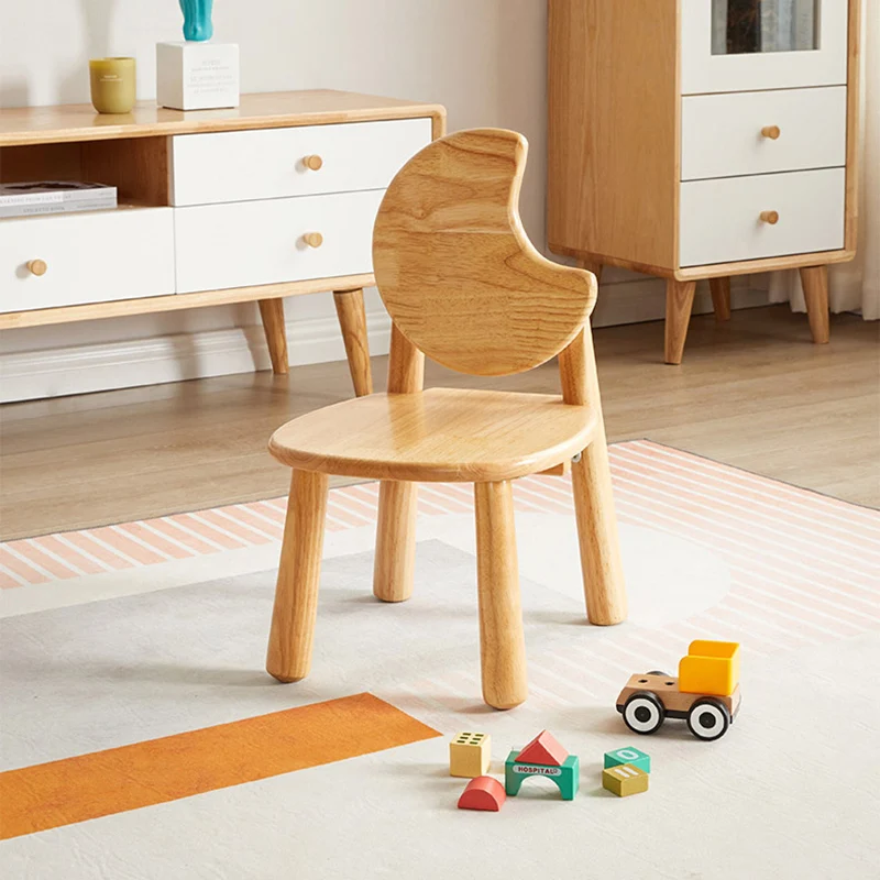 Contemporary Creative Rubberwood Moon Cloud Mushroom Low Stool With Backrest For Living Room