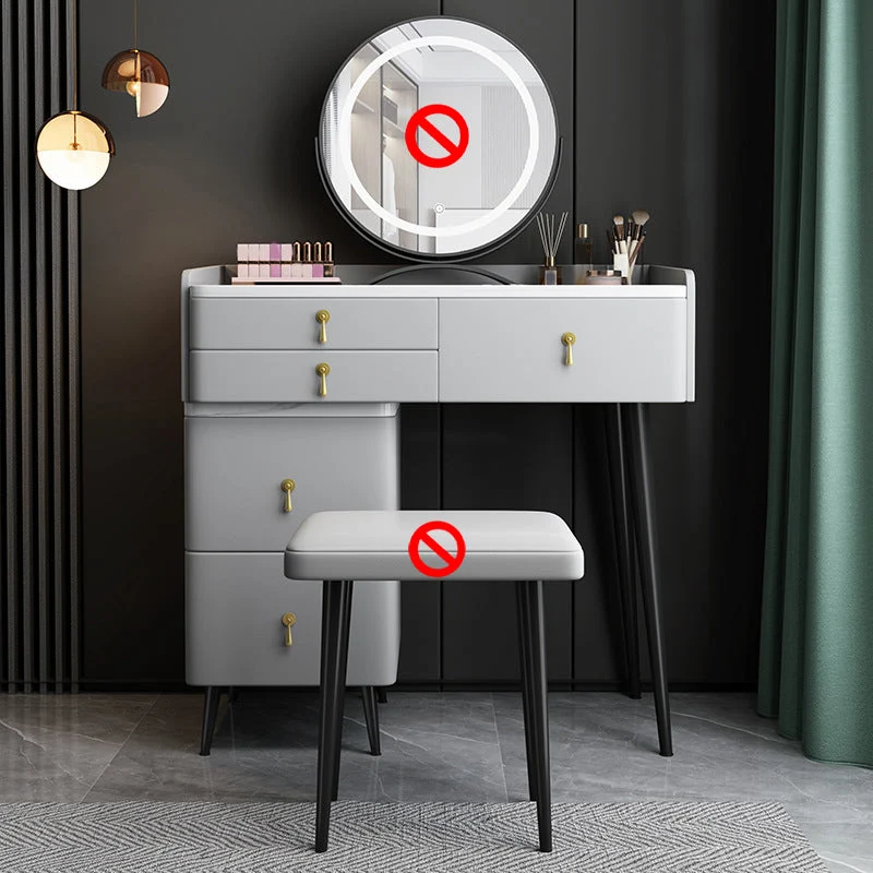 Modern Stone Top Vanity Makeup Dressing Table Stool Set Grey Stool