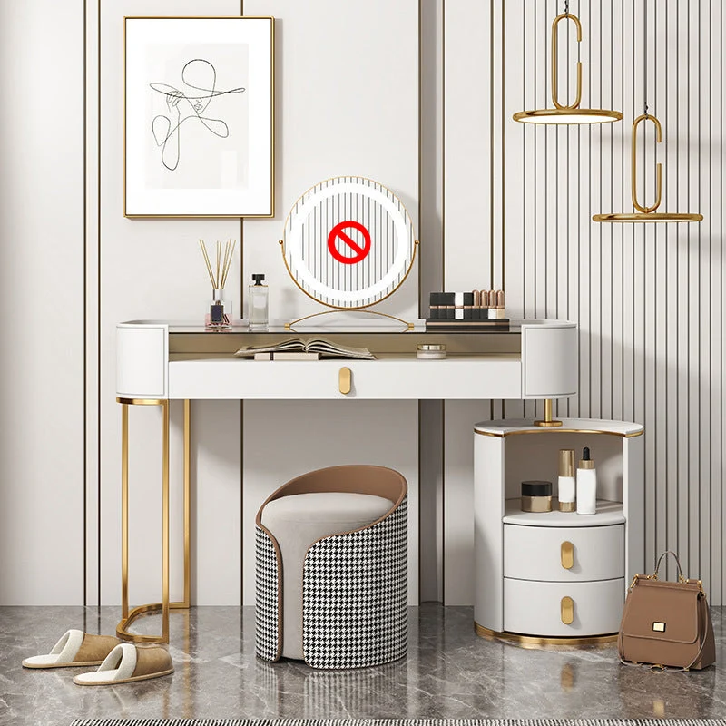 Contemporary 3 Drawer Vanity Dressing Table Glass Top Makeup Vanity Desk