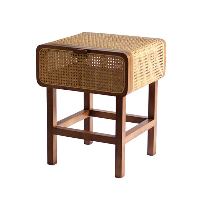 Contemporary Nightstand Rattan Night Table With Cabinets .23.6" Tall