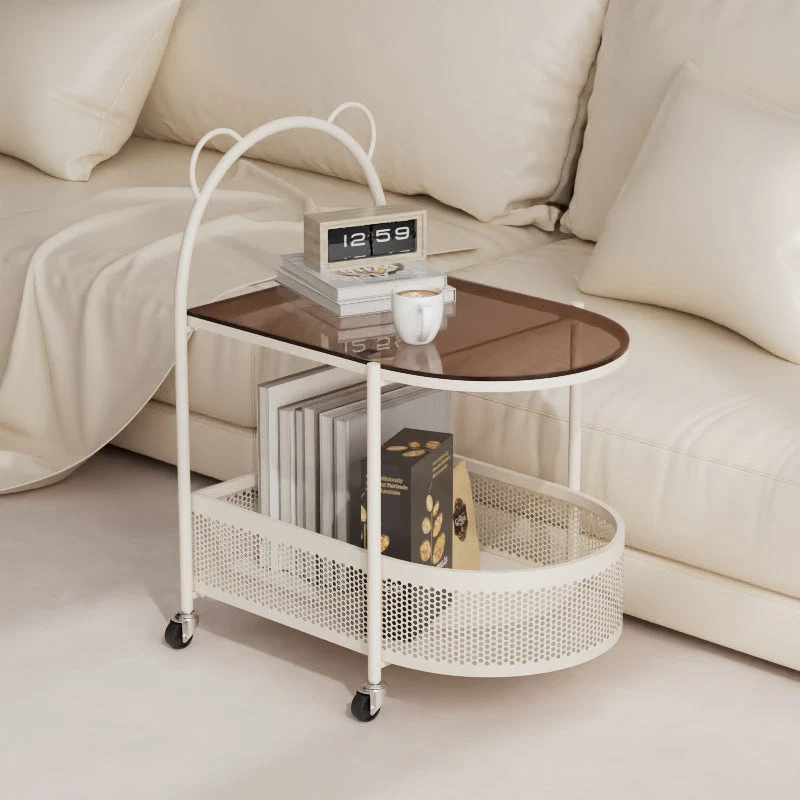 Contemporary Creative Glass Metal Bear Arch Shape Side Table 2-Tier For Living Room