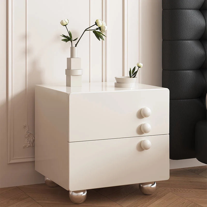 Modern Luxury Medium-Density Fiberboard Wood Stainless Steel Ball-Shaped Square Nightstand 2-Drawer For Bedroom