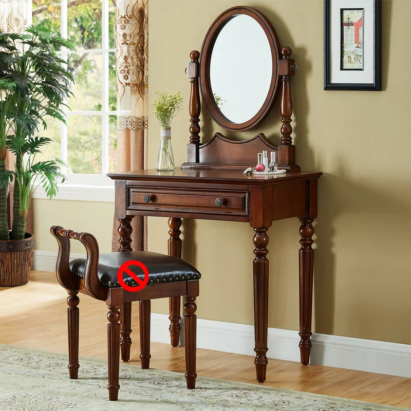 Mirror & 1 Drawer Makeup Vanity Traditional Wood Dressing Table