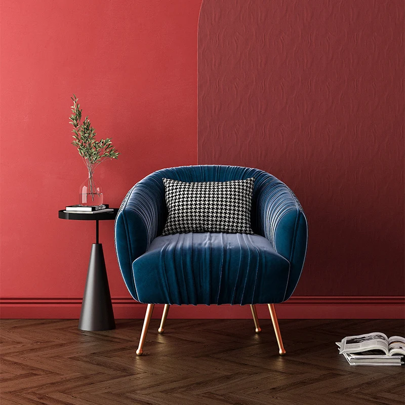 Contemporary Scandinavian Square Curved Velvet Eucalyptus Wood Iron Accent Chair Lounge Chair For Living Room