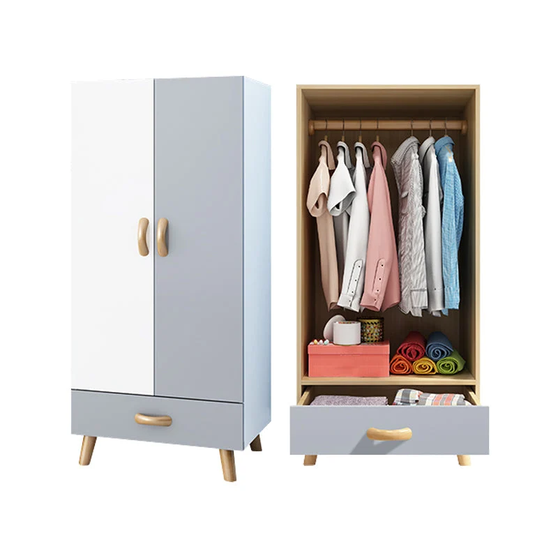 Modern Hinged Door Wardrobe for Bedroom Matte Finish Cabinet with Wood Legs