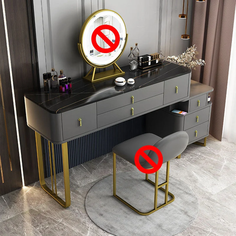 Pine Wood 7 Drawers Dresser with Stone Top Make-up Vanity for Bedroon