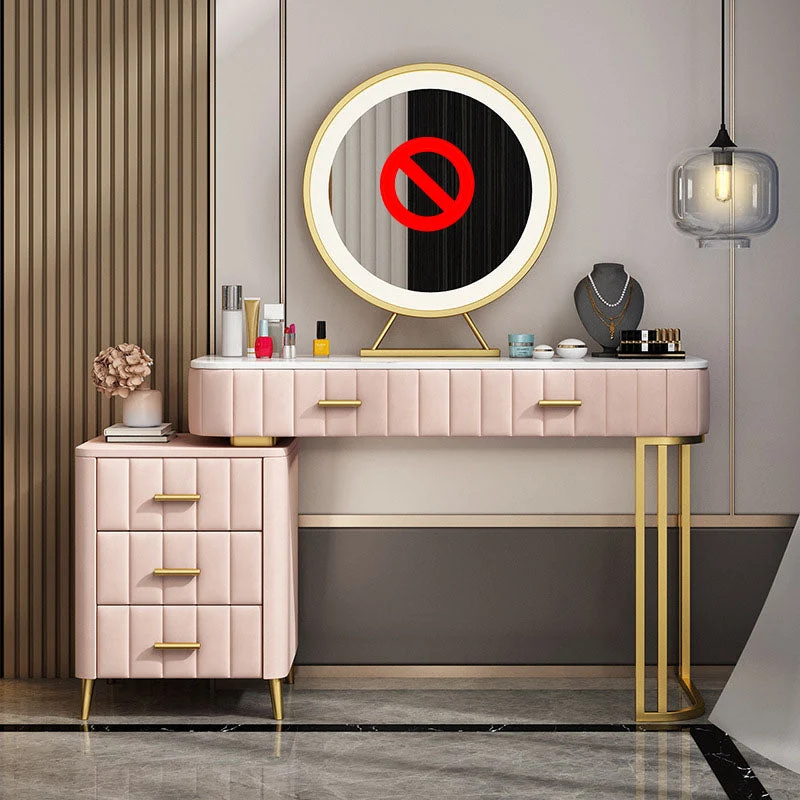 Glam With Drawer Straight Feet Marble Metal Bedroom Make-up Vanity
